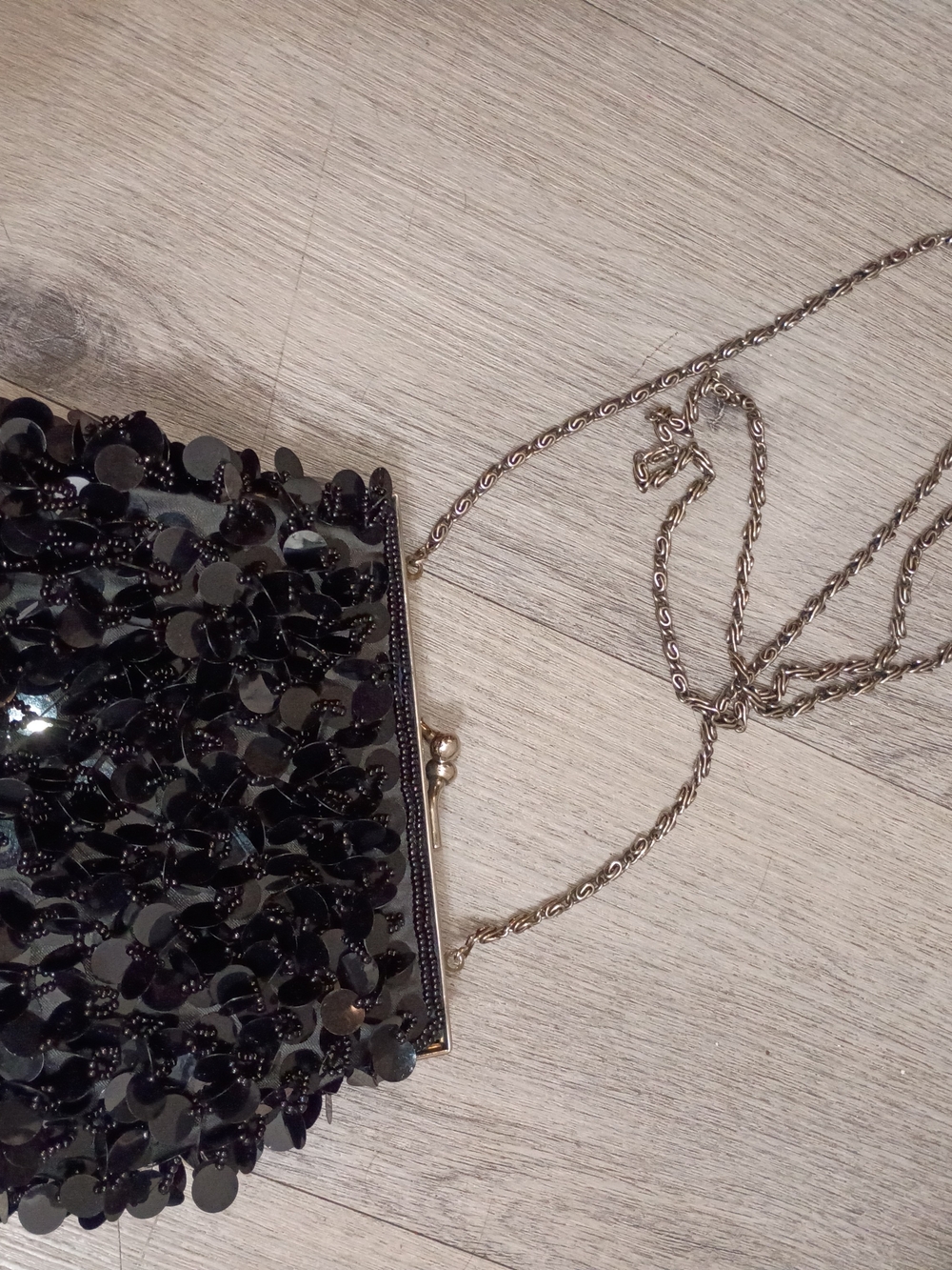 bebe Black Sequin Eveningbag with Chain